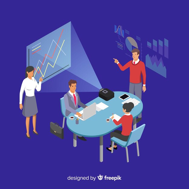 Isometric business people in a meeting