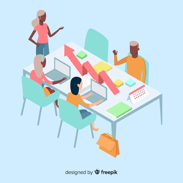 Isometric business people in a meeting