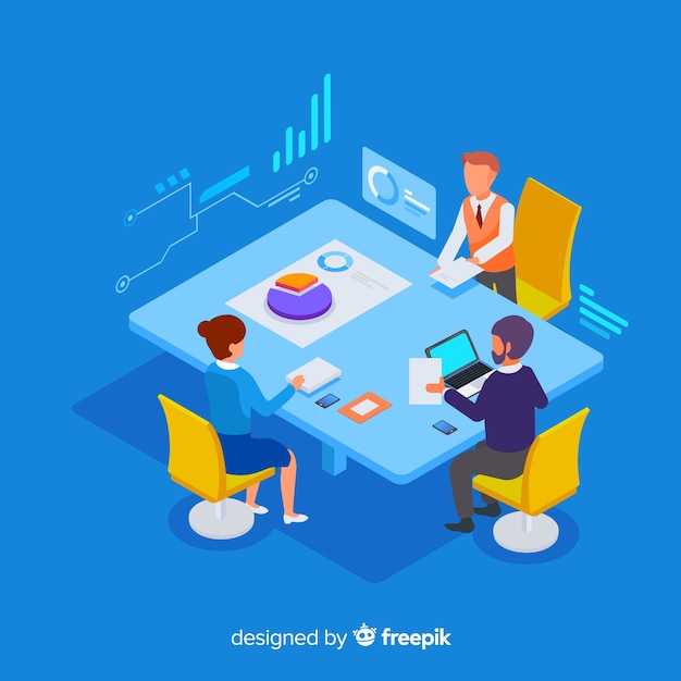 Free vector isometric business people in a meeting