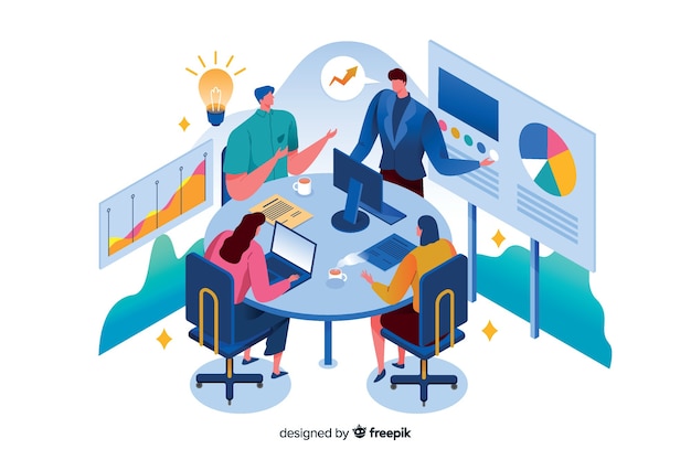 Isometric business people in a meeting