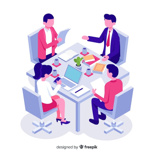 Free vector isometric business people in a meeting