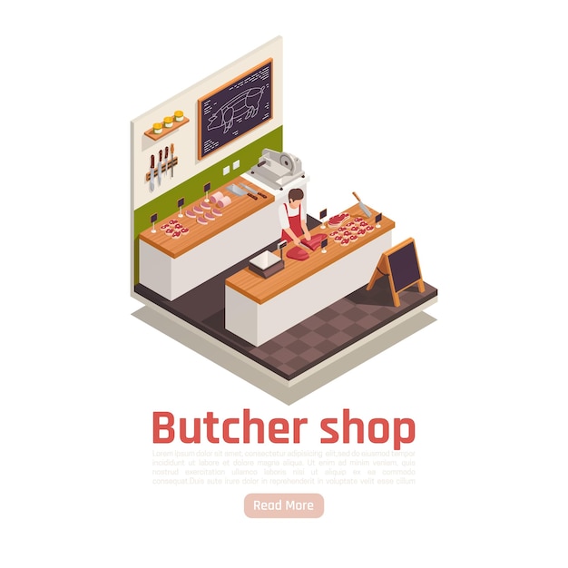 Free vector isometric butcher shop banner template