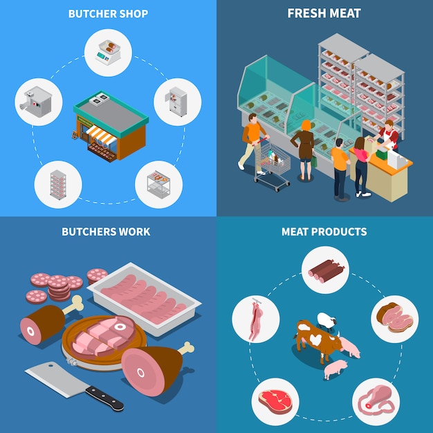 Free vector isometric butchery design concept