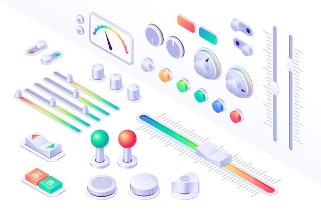 Free vector isometric buttons of control panel interface