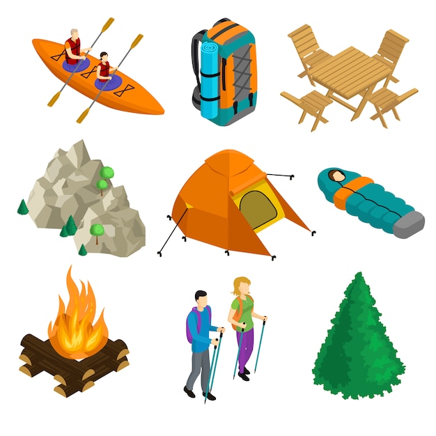 Isometric Camping Elements Set