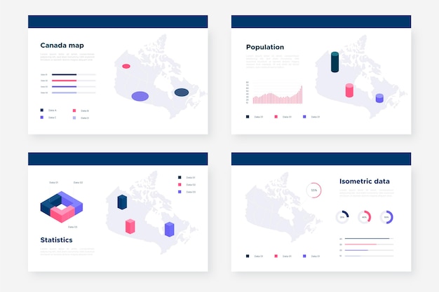 Isometric canada map infographic