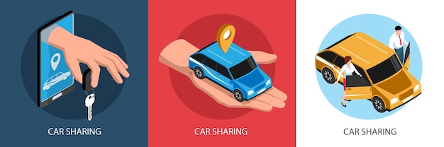 Isometric car sharing illustration set