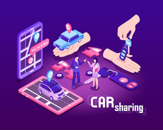 Free vector isometric car sharing illustration