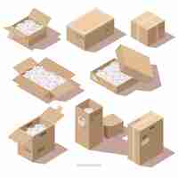 Free vector isometric cardboard package boxes with filler