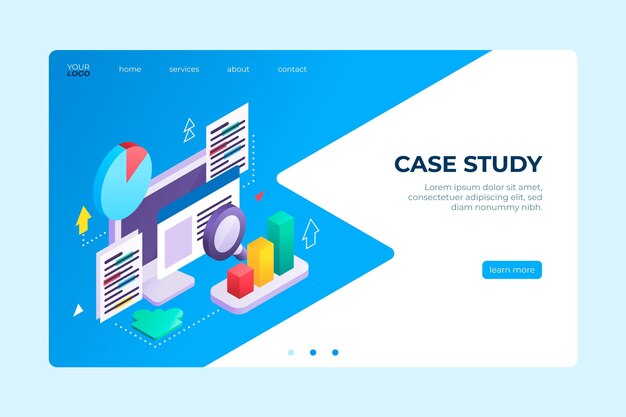 Isometric case study landing page template