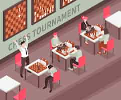 Free vector isometric chess tournament with three couples of players winner and loser 3d vector illustration