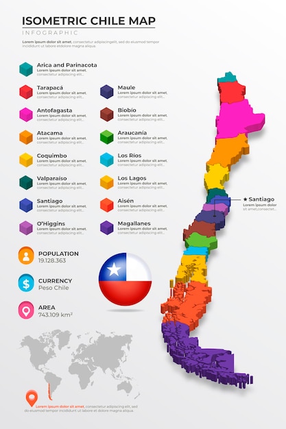 무료 벡터 아이소 메트릭 칠레지도 infographic