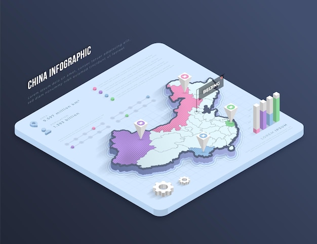 Бесплатное векторное изображение Изометрические китайская карта инфографики