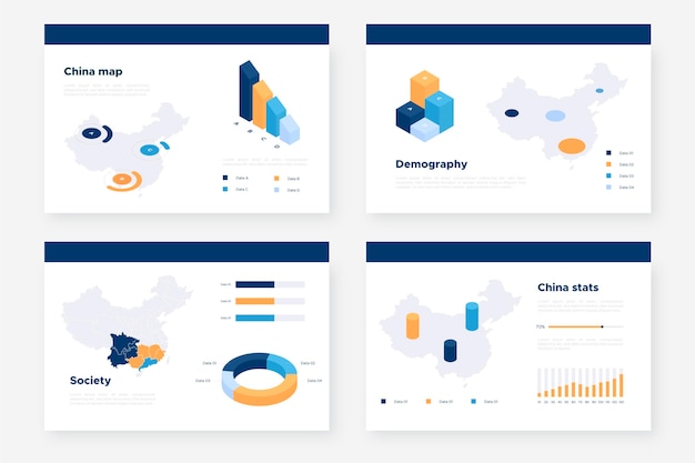 Vettore gratuito mappa isometrica della cina infografica