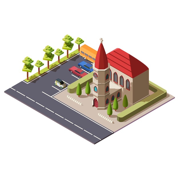 Isometric christian catholic church building