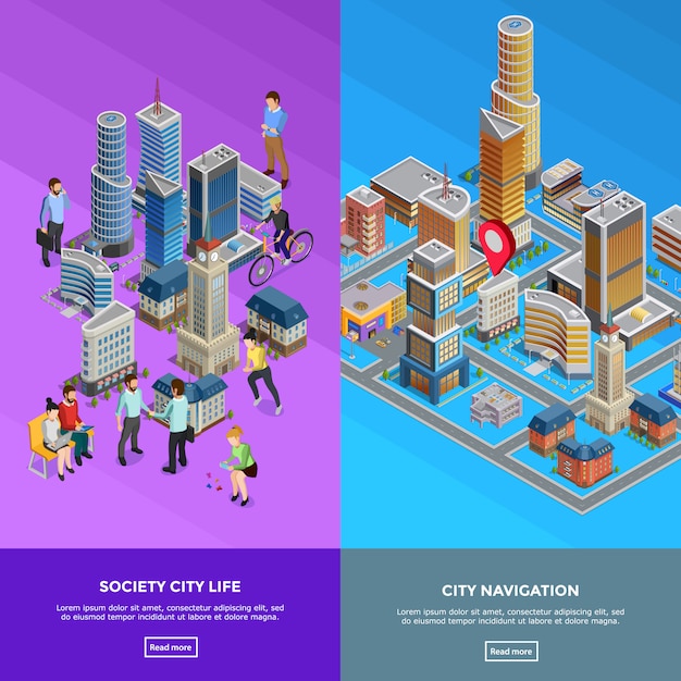 Free vector isometric city banners