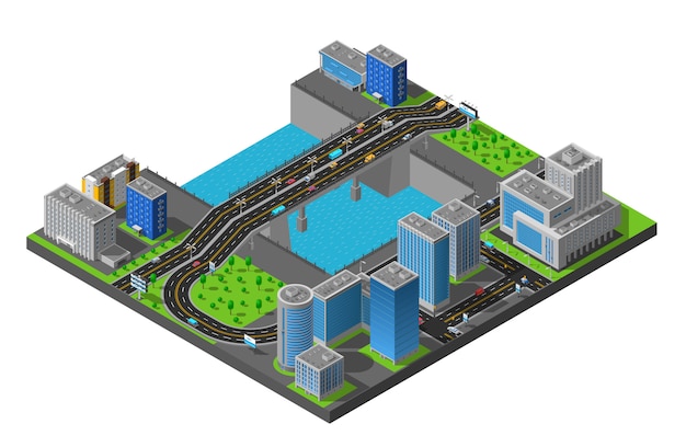 Бесплатное векторное изображение Иллюстрация изометрические городской мост