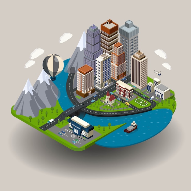 Free vector isometric city concept