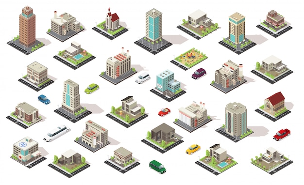 Free vector isometric city elements collection