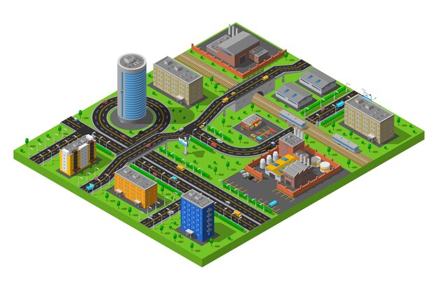 Isometric City Industrial Area illustration