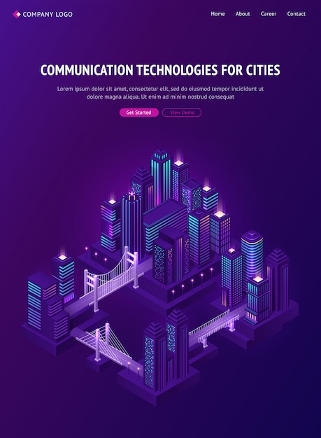 Isometric city with bridge, car road and overpass