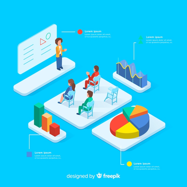 Free Vector isometric class with infographic elements