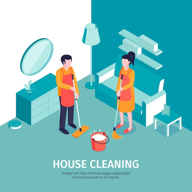 Isometric cleaning illustration