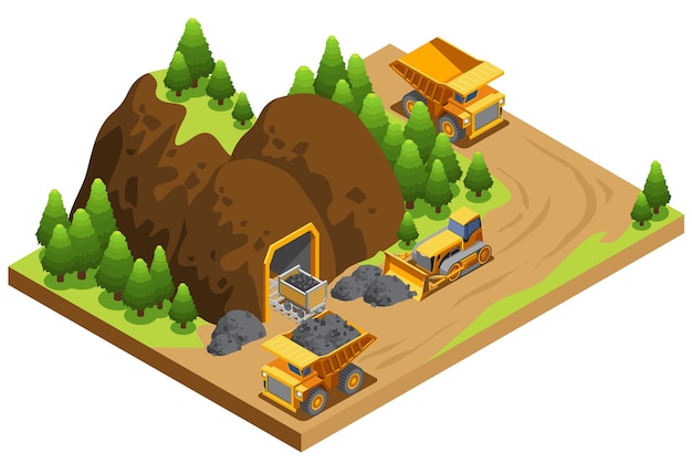 Free vector isometric coal extraction industry template