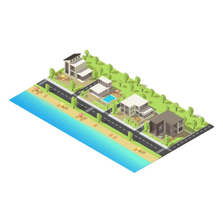 Free Vector isometric coastal suburban buildings concept