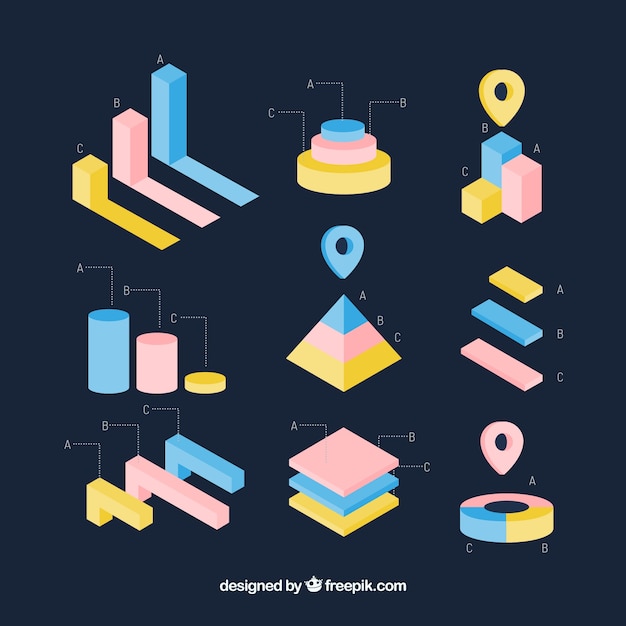 무료 벡터 infographic 요소의 아이소 메트릭 컬렉션