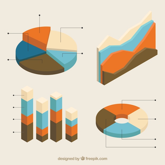 Free vector isometric collection of useful graphs for infographics