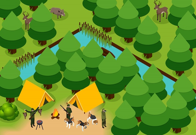 Isometric colored hunting composition