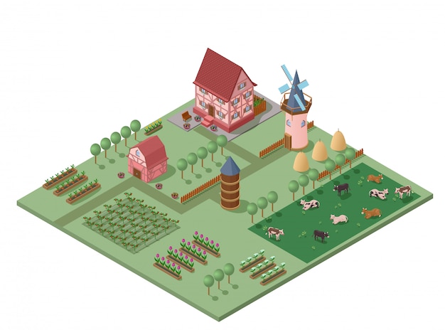 Isometric colorful farming concept