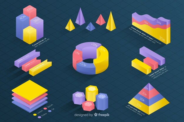 Isometric colorful statistic template collection