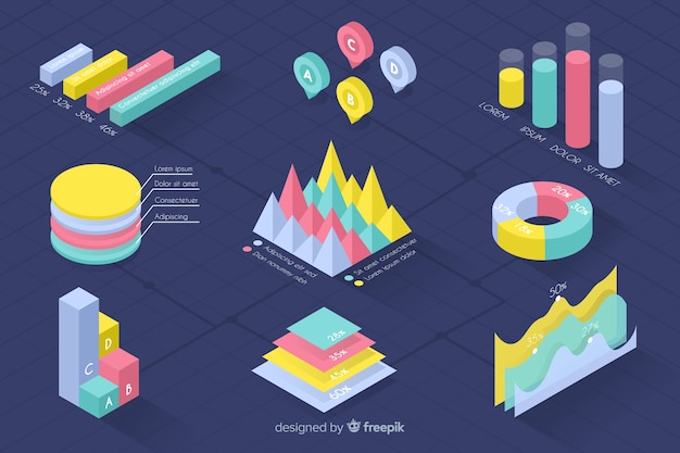 Free vector isometric colorful statistic template collection