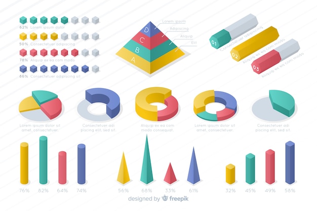 Isometric colorful statistic template collection