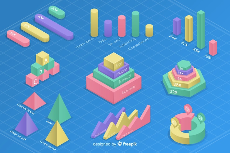 無料Vector 等尺性のカラフルな統計テンプレートコレクション