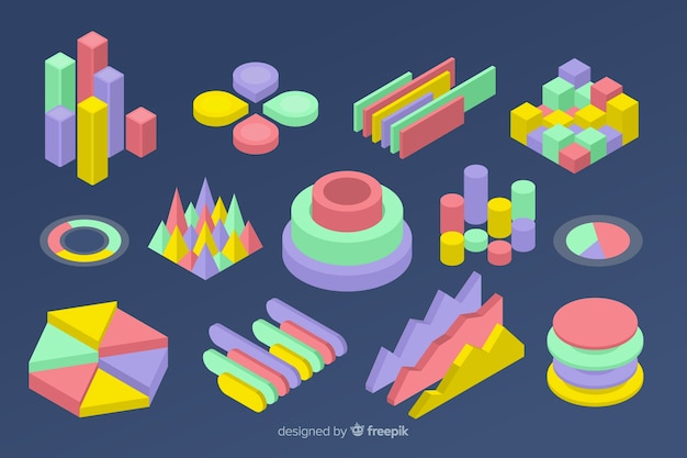 Isometric colorful statistic template collection