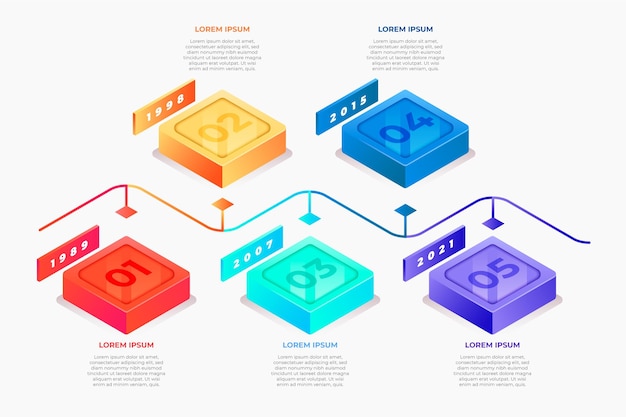 Isometric colorful timeline infographic