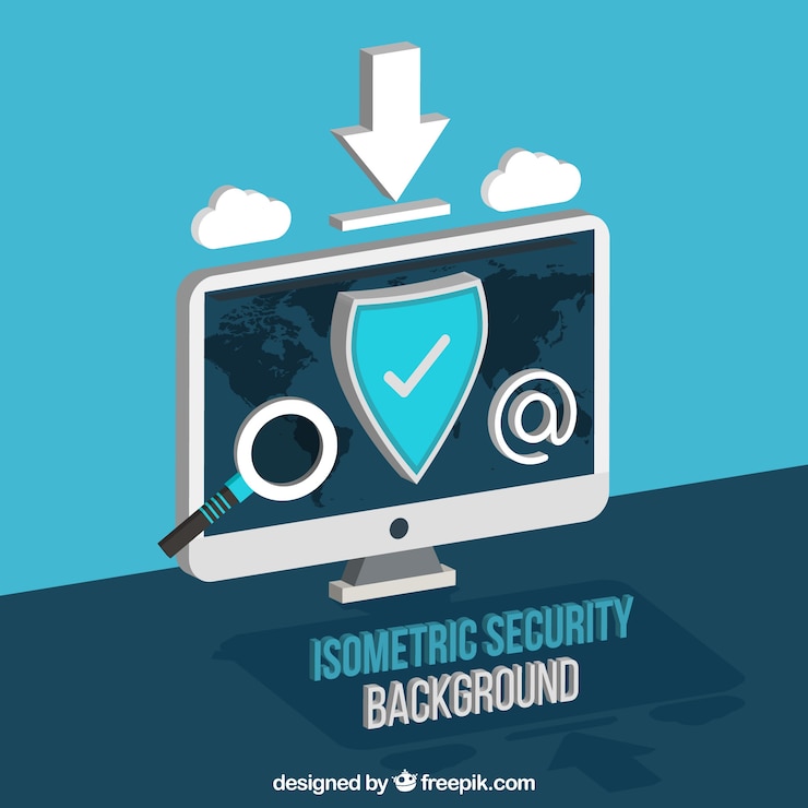Free Vector isometric computer background with security shield