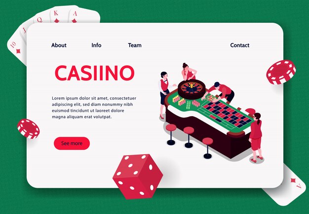 Isometric concept banner with people playing roulette in casino 3d  illustration