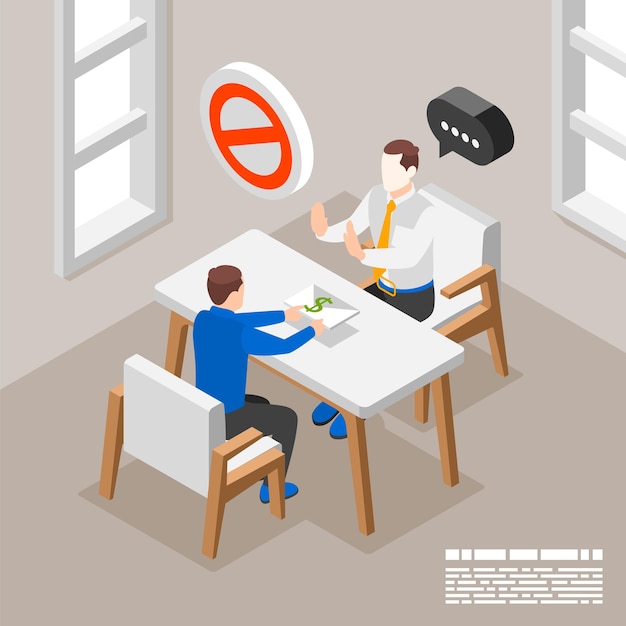 Free vector isometric concept of esg and anti corruption policy with man rejecting bribe 3d vector illustration