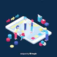 Free vector isometric concept of people working with technology