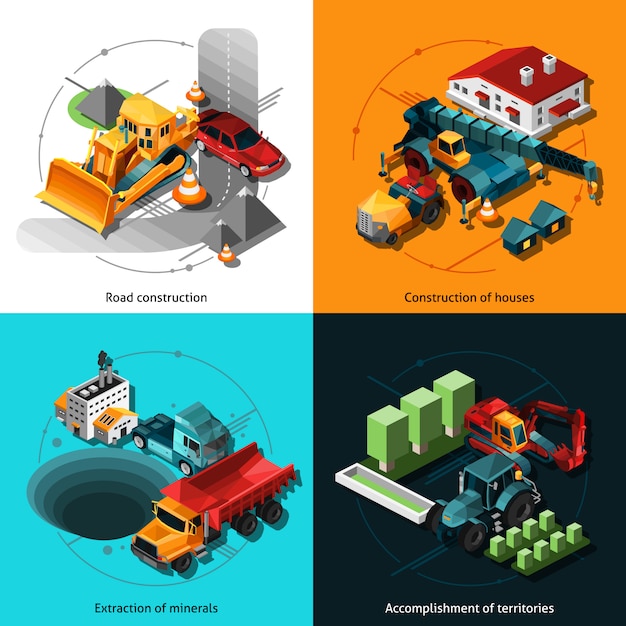 Free vector isometric construction machines