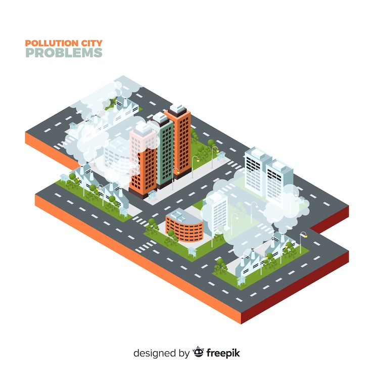 Free Vector isometric contaminated city concept background