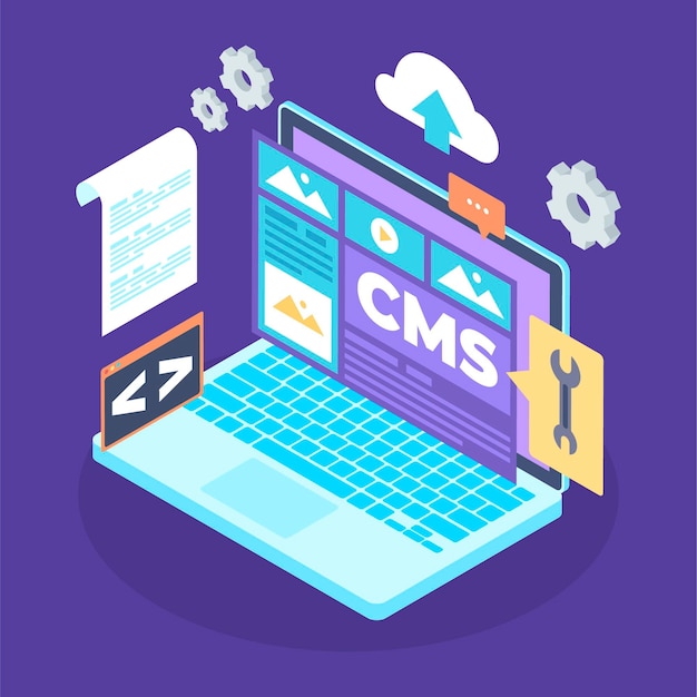 Isometric content management system illustration