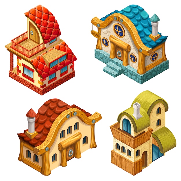 isometric cottages for computer games.