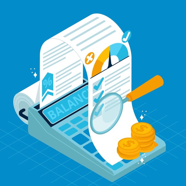 Isometric credit assessment concept with coins