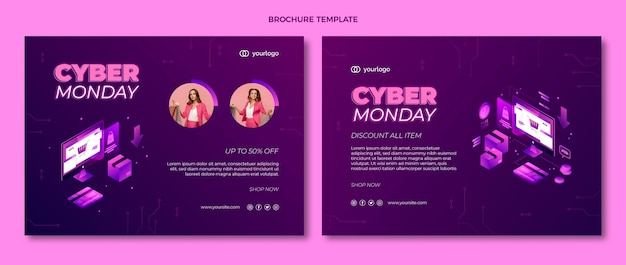 Vettore gratuito modello di brochure del cyber lunedì isometrico