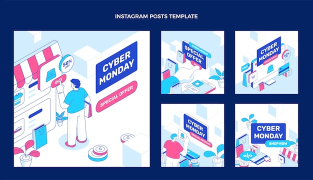 Isometric cyber monday instagram posts collection